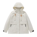 Outdoor-Funktionsjacke mit Kapuze in Cremeweiß und orangefarbenen Kordeldetails - S / Khaki