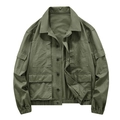 Men's olive green vintage military cargo jacket with multiple pockets and relaxed fit - M / Army Green