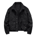 Classic black multi-pocket cargo jacket for men featuring a vintage workwear loose fit - M / Black