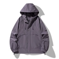 Chaqueta cortavientos para hombre gris oscuro violeta con múltiples bolsillos y capucha - S / Violeta Claro