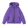 Outdoor wasserdichte Windjacke in Tiefviolett mit verstellbarer Kapuze und Taschen - XXS / Sternenviolett