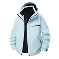 Drie-in-één outdoorjack met lichtblauwe waterdichte buitenkant en zwarte fleece voering - Heren / Babyblauw / M