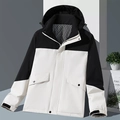 Giacca outdoor con cappuccio da uomo con blocchi di colore bianco e nero e antivento - Donna / Argento Neve / Nero / M