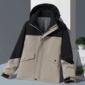 Outdoor hooded jacket in black and beige contrast with windproof velcro cuffs - Men's / Mi Rabbit Gray / Black / L
