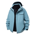 3-in-1 outdoor jacket set featuring a light blue windproof shell and black fleece liner - S / Top And Bottom / Men's / Blue-Grey