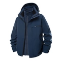Men's 3-in-1 navy blue outdoor jacket with waterproof shell and removable fleece liner - S / Tops / Men's Navy Blue