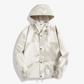 Waterproof outdoor jacket in cream camouflage print with hooded adjustable design - XS / Off-white