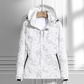 White windproof jacket with grey leaf pattern and adjustable cuffs on wooden hanger - M / Ivory White (Men)