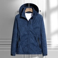 Men's blue tropical print windbreaker jacket with EXPLORE zipper detail and hood - M / Dark Blue (Men's)