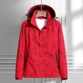 Men's red hooded windbreaker with palm leaf print and explore chest text detail - M / Red (Men's Style)
