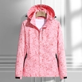 Women's pink floral waterproof windbreaker with hood and leaf pattern camouflage print - M / Female Style / Pink