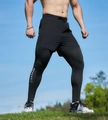 Men's black 2-in-1 compression running pants with white EX graphic and elastic waist - XS / Black