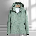 Light green hooded windbreaker with tropical monstera leaf print and zip pockets - M / Female Style / Bean Green