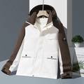 Outdoor color-block hooded jacket in cream and dark brown with utility pockets - XXS / Men's / Ginkgo White / Coffee