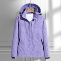 Pale purple hooded windbreaker with tropical leaf print and adjustable drawstring hood - Women's Style/Light Purple / M