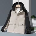 Outdoor jas voor heren in beige en zwart met capuchon en meerdere zakken in een stijl - XXS / Heren / Mitu Grijs / Zwart