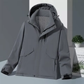 Waterproof dark grey hooded outdoor jacket with functional zip pockets and fleece lining - L / Men's Mica Grey