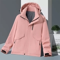 Outdoor windproof hooded jacket in sakura pink with adjustable cuffs and honeycomb lining - M / Women's Light Pink