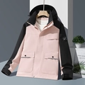 Pink and black patchwork outdoor jacket with hood and reflective pockets on hangers - XXS / Women's Pink