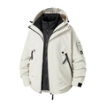Chaqueta de invierno 3 en 1 blanco roto con forro térmico negro y capucha ajustable - XS / Marfil