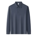 Polo de algodón premium de manga larga para hombre en azul pizarra con cuello clásico - M / gris oscuro