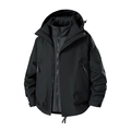 Chaqueta 3 en 1 negra para hombre con parche de montaña y múltiples bolsillos - XS / Negro
