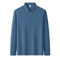 Polo de hombre de manga larga en algodón azul niebla mate con cuello de punto elástico - M / Azul Niebla