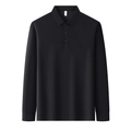 Polo clásico de manga larga negro para hombre en algodón con cuello plano y tres botones - M / Negro Obsidiana