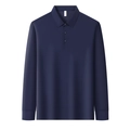 Polo de hombre de manga larga en algodón azul oscuro con cuello de canalé clásico - M / Azul marino