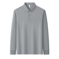 Classic grey long-sleeved polo shirt for men featuring a premium cotton fabric and lapel collar - M / Medium Grey