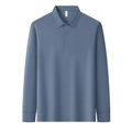 Men's long sleeve polo shirt in dusty blue featuring a classic collar and ribbed cuffs - M / Grey Blue