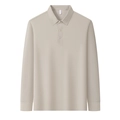 Classic men's long sleeve polo shirt in beige cotton featuring a ribbed collar and cuffs - M / Apricot White
