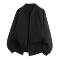 Classic black baseball bomber jacket with ribbed collar and metal zip-up front - M / Black