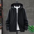 Men's black hooded outdoor jacket with water-resistant fabric and adjustable cuffs - M / Women's Black