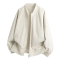 Men's minimalist baseball jacket in cream white windproof fabric with ribbed collar - M / Off-white