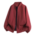 Men's baseball bomber jacket in burgundy with full zip and ribbed cuffs in casual style - M / Burgundy