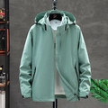Men's mint green hooded windbreaker with black Explore print and full zipper detail - M / Women's Bean Green