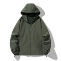 Men's outdoor windbreaker jacket in deep olive green with hood and zip pockets - M / Army Green