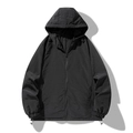 Men's minimalist black windproof hooded jacket with elastic cuffs and adjustable hem - M / Black