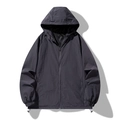 Men's dark grey hooded outdoor jacket with windproof fabric and full zipper closure - M / Dark Gray
