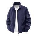 Men's navy blue lightweight outdoor jacket with stand collar and zipper pockets - M / Dark Blue