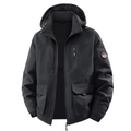 Herren Fleece-Kapuzenjacke in Schwarz mit Brust-Reißverschluss und Ärmelabzeichen - M / Grau