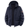 Dunkelblaue Herren-Kapuzenjacke mit Fleecefutter, Outdoor-Taschen und Ärmelabzeichen - M / Dunkelblau