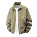 Men's outdoor stand collar jacket in olive green with functional side zipper pockets - M / Khaki