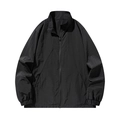 Men's minimalist black stretch windbreaker jacket with stand collar and elastic cuffs - M / Black