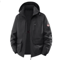 Men's black hooded outdoor work jacket with multi-pocket design and windproof fabric - M / Black