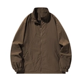 Men's dark brown minimalist stretch windbreaker jacket with stand collar and zipper - M / Camel