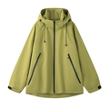 Waterproof sage green windbreaker jacket with hooded design and adjustable velcro cuffs - S / Lemon