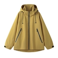Waterproof ginger yellow hooded windbreaker jacket with black zippers and adjustable cuffs - S / Tender Yellow