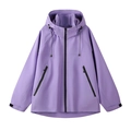 Waterproof purple hooded windbreaker jacket with black zipper and adjustable cuffs - S / Light Purple